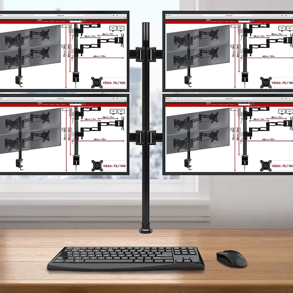 DM254 Support 4 écrans PC à pince pour bureau Bras de moniteur Rotatif Inclinable Pivotant Compatible VESA 75 100 Duronic