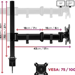 DM254 Support 4 écrans PC à pince pour bureau Bras de moniteur Rotatif Inclinable Pivotant Compatible VESA 75 100 Duronic