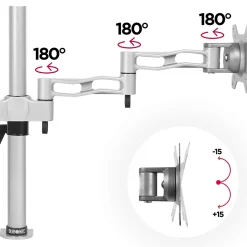 DM352 Support 2 écrans PC à pince pour bureau Bras de moniteur Rotatif Inclinable Pivotant Compatible VESA 75 100 Duronic