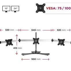 DM753 Support 3 écrans PC sur socle pour bureau Bras de moniteurs Rotatif Inclinable Pivotant Compatible VESA 75 100 Duronic
