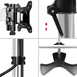 DM753 Support 3 écrans PC sur socle pour bureau Bras de moniteurs Rotatif Inclinable Pivotant Compatible VESA 75 100 Duronic