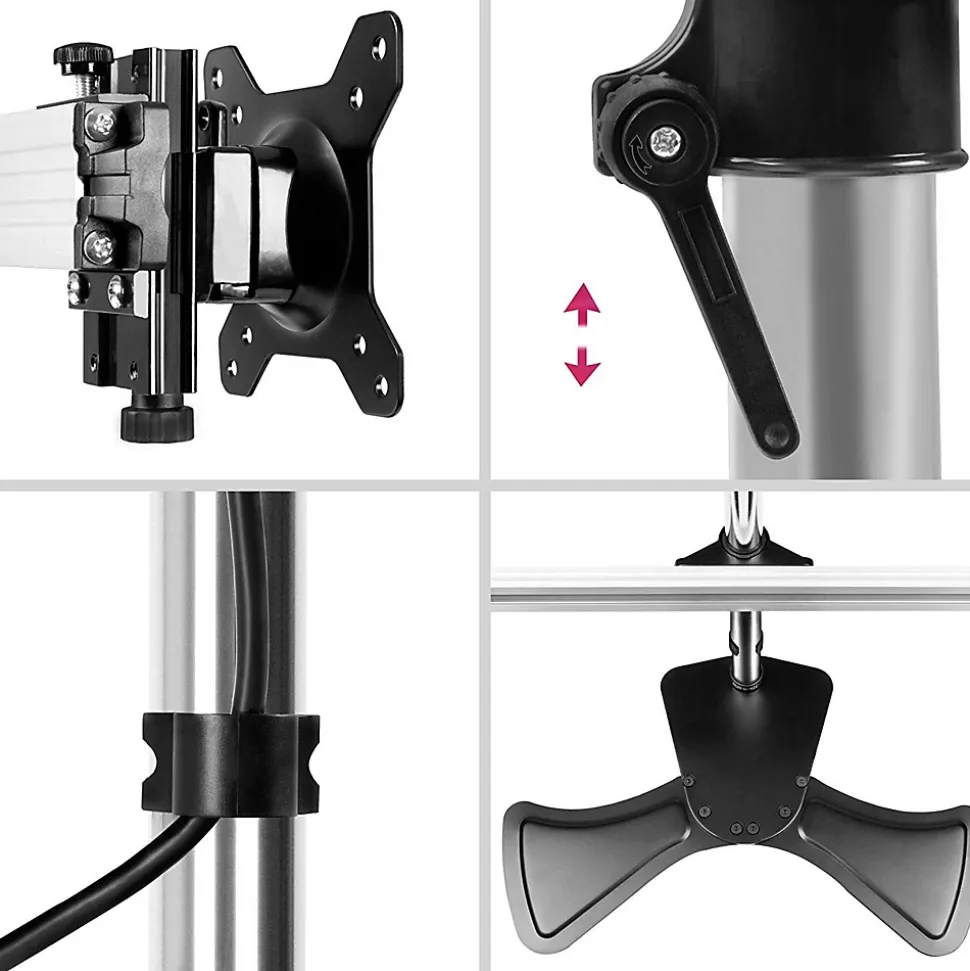 DM753 Support 3 écrans PC sur socle pour bureau Bras de moniteurs Rotatif Inclinable Pivotant Compatible VESA 75 100 Duronic