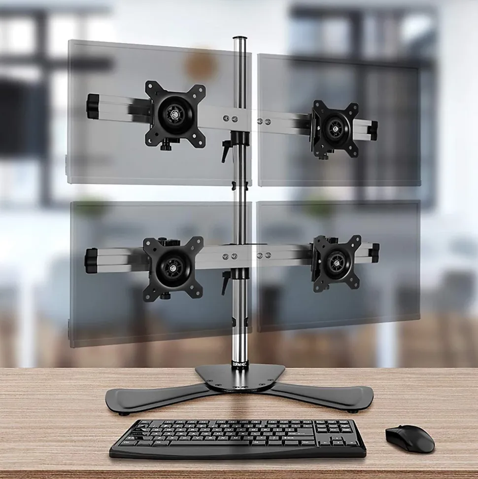 DM754 Support 4 écrans PC sur socle pour bureau Bras de moniteurs Rotatif Inclinable Pivotant Compatible VESA 75 100 Duronic