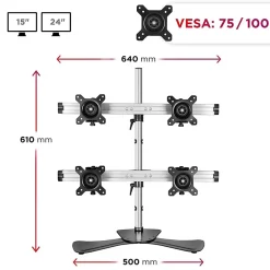 DM754 Support 4 écrans PC sur socle pour bureau Bras de moniteurs Rotatif Inclinable Pivotant Compatible VESA 75 100 Duronic