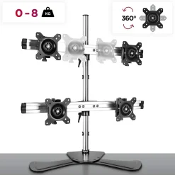 DM754 Support 4 écrans PC sur socle pour bureau Bras de moniteurs Rotatif Inclinable Pivotant Compatible VESA 75 100 Duronic