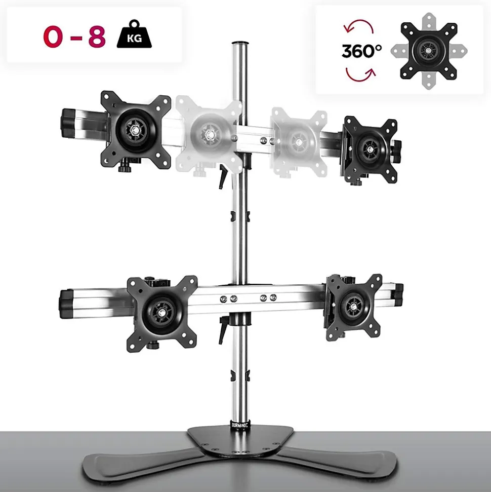DM754 Support 4 écrans PC sur socle pour bureau Bras de moniteurs Rotatif Inclinable Pivotant Compatible VESA 75 100 Duronic