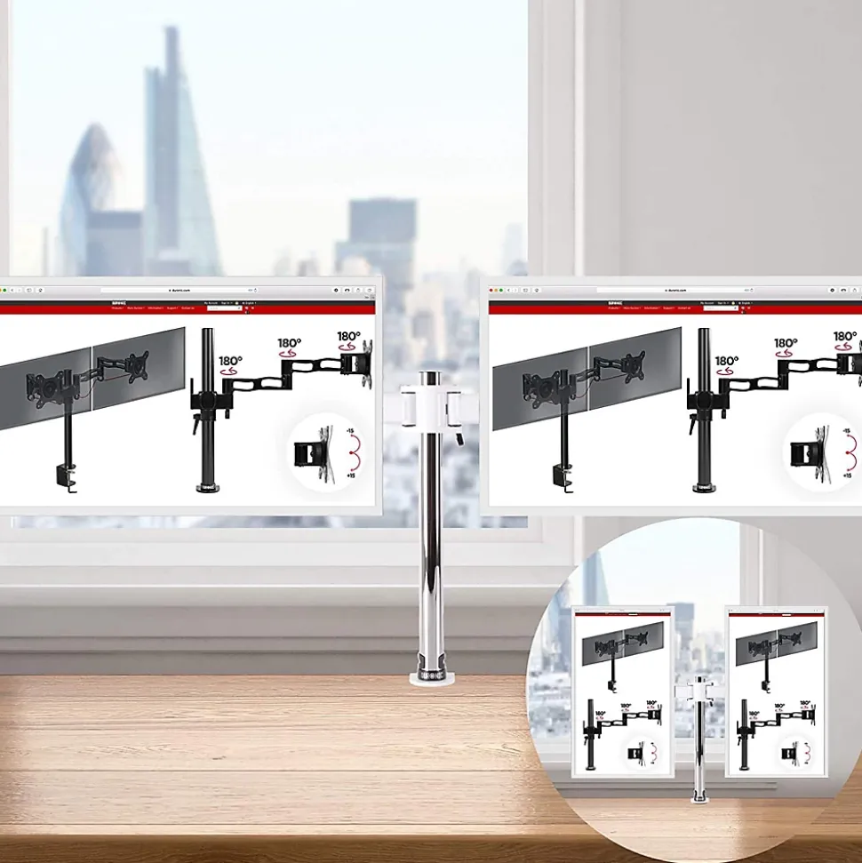 DM252 WE Support 2 écrans PC à pince pour bureau Bras de moniteur Rotatif Inclinable Pivotant Compatible VESA 75 100 Duronic