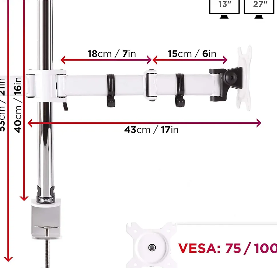 DM252 WE Support 2 écrans PC à pince pour bureau Bras de moniteur Rotatif Inclinable Pivotant Compatible VESA 75 100 Duronic