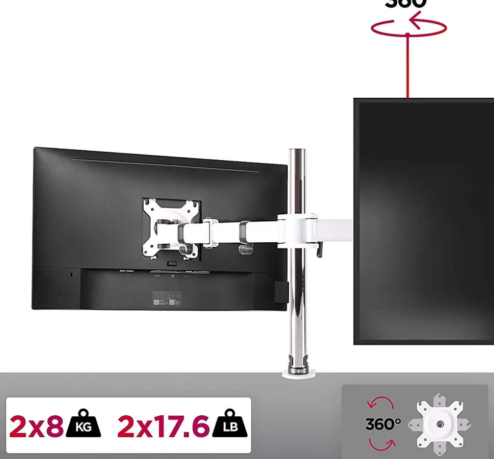 DM252 WE Support 2 écrans PC à pince pour bureau Bras de moniteur Rotatif Inclinable Pivotant Compatible VESA 75 100 Duronic