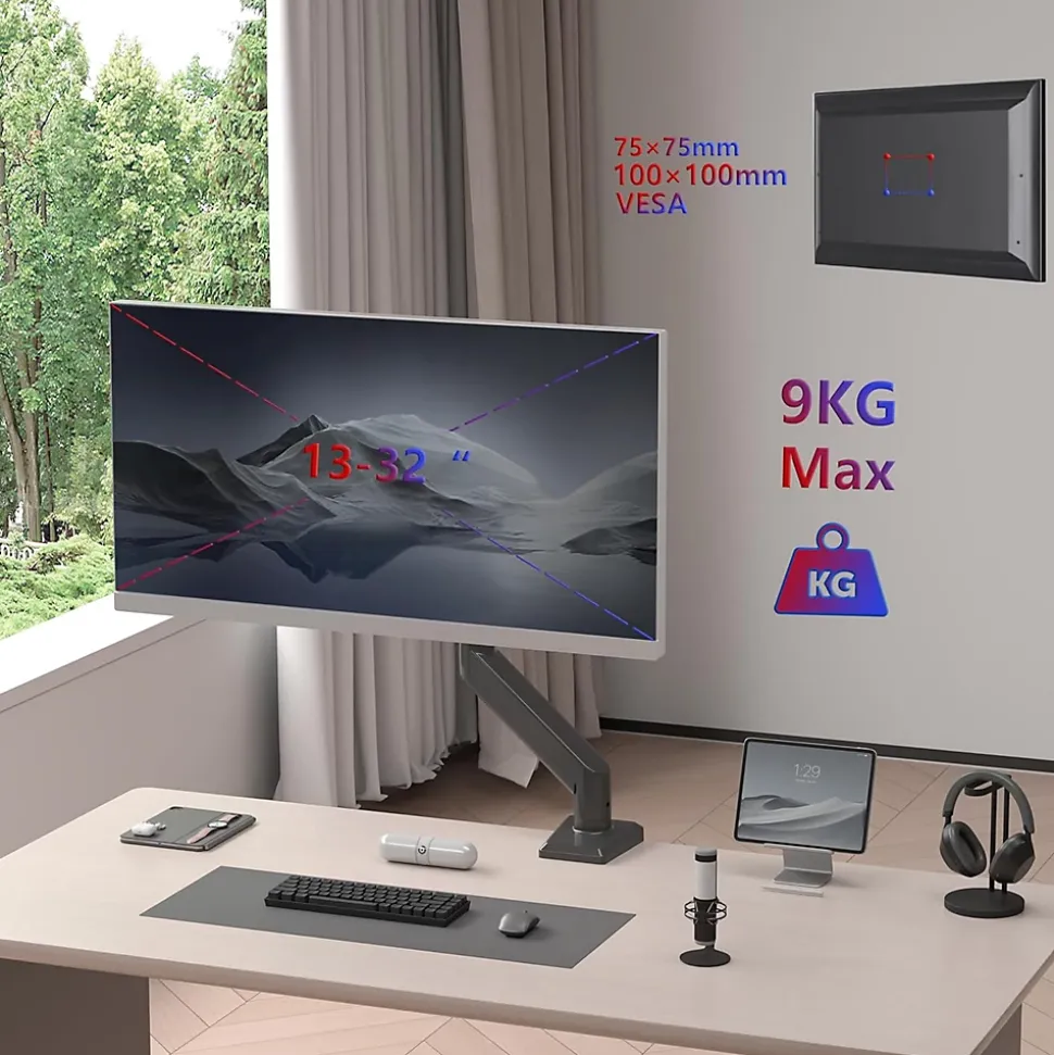 DM6A1 Support écran PC à pince Bras de moniteur Rotatif Inclinable Pivotant Charge max 9 kg Compatible VESA 75 100 Duronic