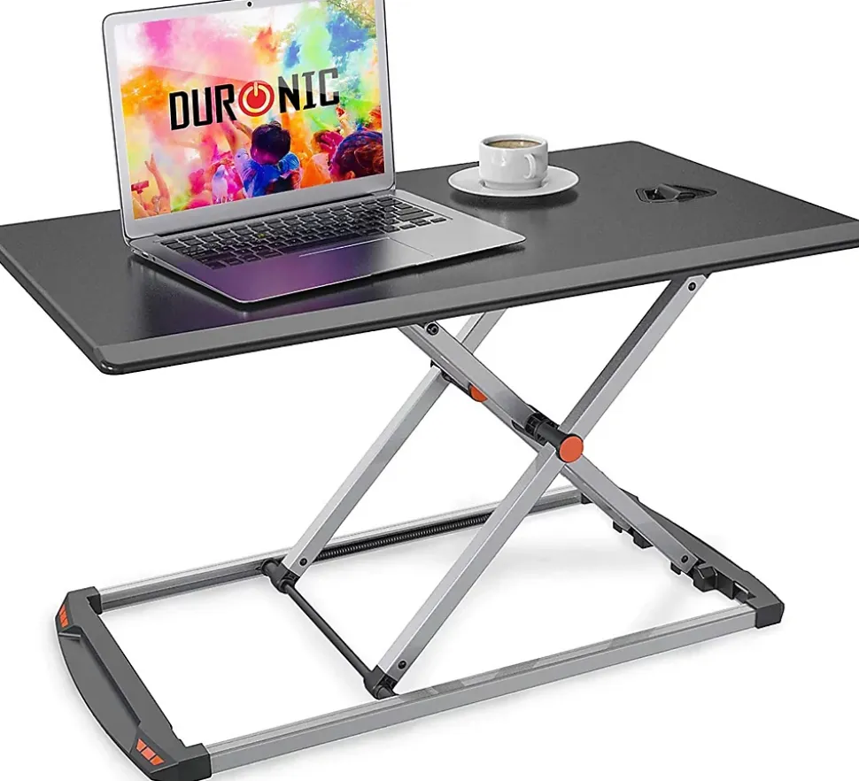 DM05D11 BK Poste de travail assis debout manuel Hauteur ajustable de 6 à 40 cm Plateforme 74 x 43 cm Clavier écran souris Duronic