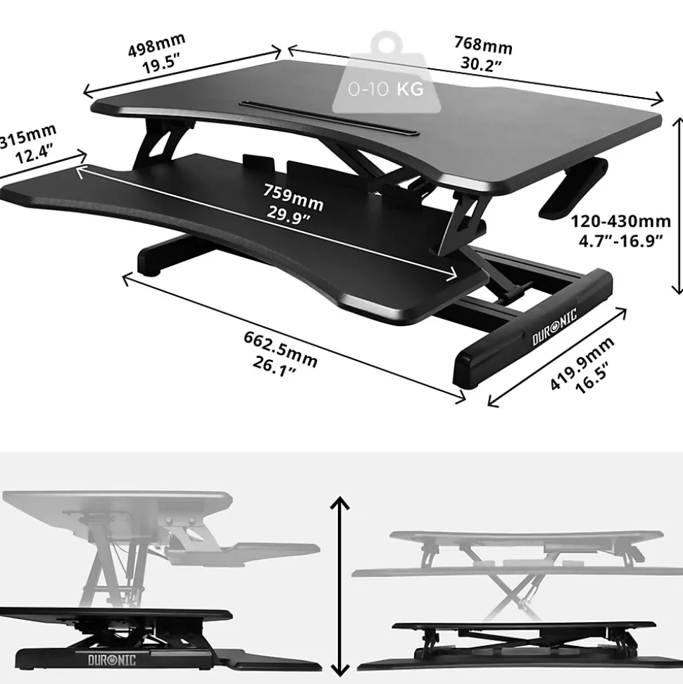 DM05D16 Poste de travail assis debout 66 x 42 cm Hauteur ajustable de 12 à 43 cm Charge max 10 kg Duronic