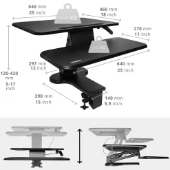 DM05D13 Poste de travail assis debout 2x plateformes pour ordinateur clavier souris Hauteur ajustable de 12 à 42 cm Duronic