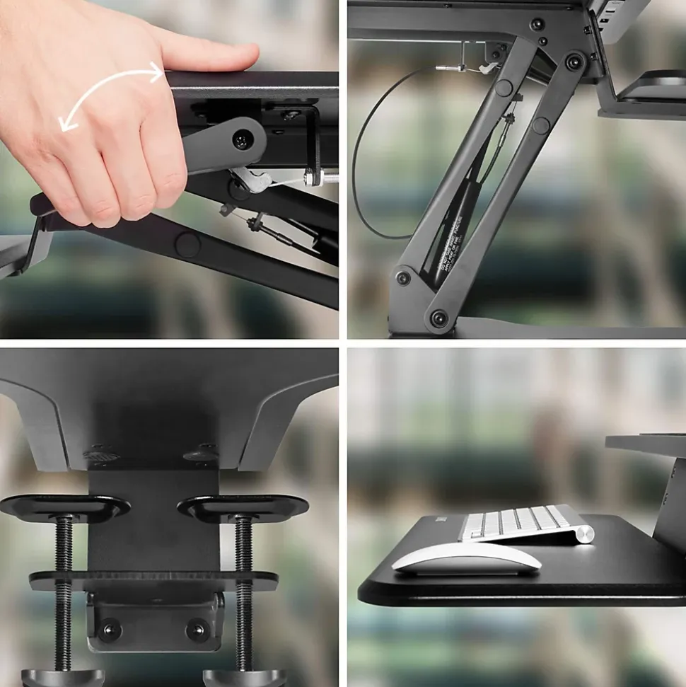 DM05D13 Poste de travail assis debout 2x plateformes pour ordinateur clavier souris Hauteur ajustable de 12 à 42 cm Duronic