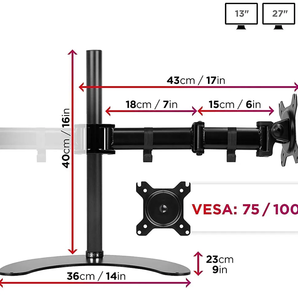 DM25D2 Support 2 écrans PC sur socle pour bureau Bras de moniteurs Rotatif Inclinable Pivotant Compatible VESA 75 100 Duronic