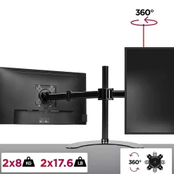 DM25D2 Support 2 écrans PC sur socle pour bureau Bras de moniteurs Rotatif Inclinable Pivotant Compatible VESA 75 100 Duronic