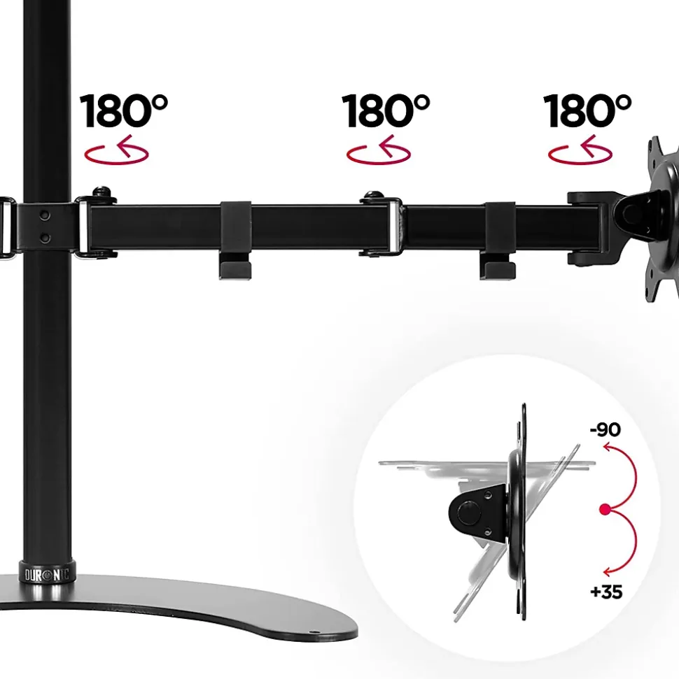 DM15D2 Support 2 écrans PC sur socle pour bureau Bras de moniteurs Rotatif Inclinable Pivotant Compatible VESA 75 100 Duronic