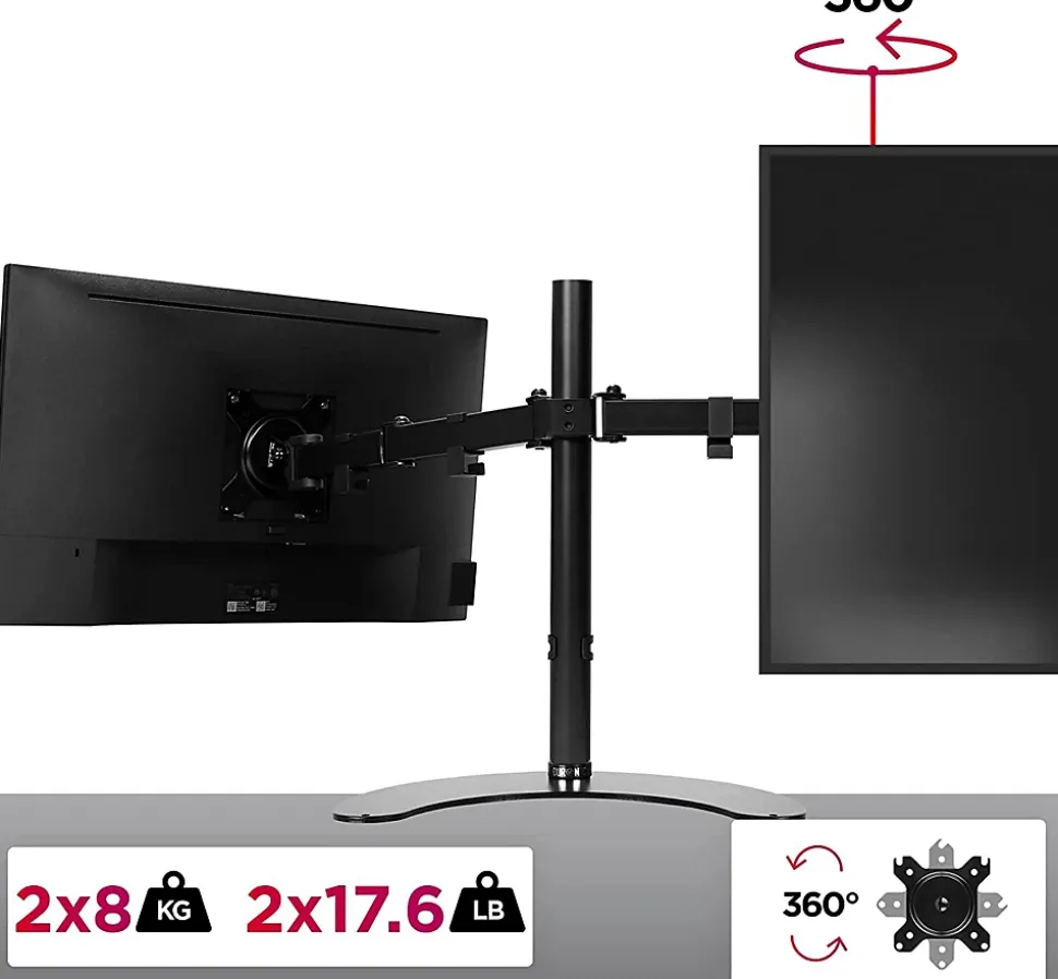 DM15D2 Support 2 écrans PC sur socle pour bureau Bras de moniteurs Rotatif Inclinable Pivotant Compatible VESA 75 100 Duronic
