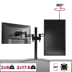 DM35D2 Support 2 écrans PC sur socle pour bureau Bras de moniteurs Rotatif Inclinable Pivotant Compatible VESA 75 100 Duronic