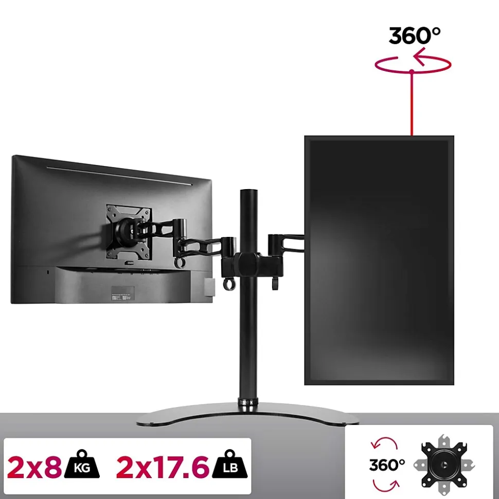 DM35D2 Support 2 écrans PC sur socle pour bureau Bras de moniteurs Rotatif Inclinable Pivotant Compatible VESA 75 100 Duronic