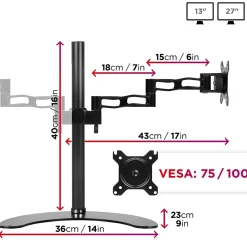 DM35D2 Support 2 écrans PC sur socle pour bureau Bras de moniteurs Rotatif Inclinable Pivotant Compatible VESA 75 100 Duronic