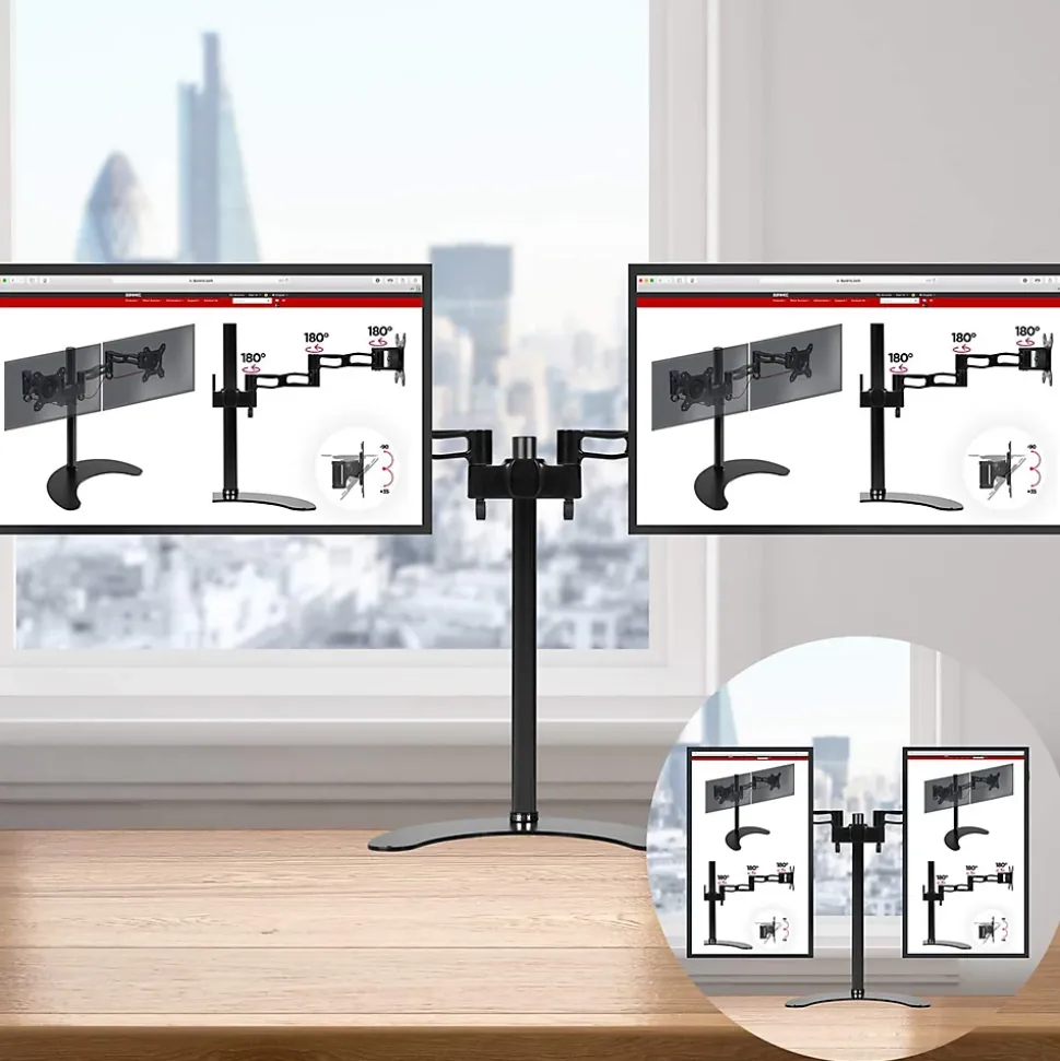 DM35D2 Support 2 écrans PC sur socle pour bureau Bras de moniteurs Rotatif Inclinable Pivotant Compatible VESA 75 100 Duronic