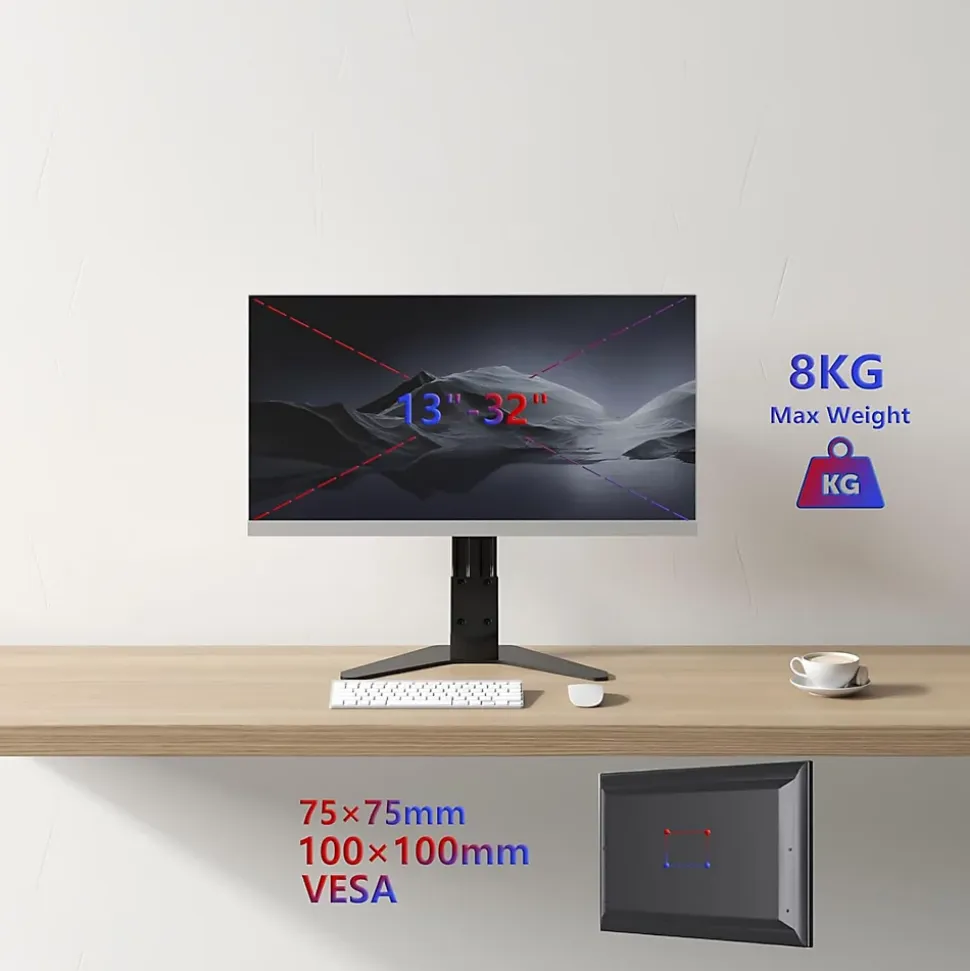 DM12D1 Support écran PC sur socle pour bureau Bras de moniteur Rotatif Inclinable Pivotant Compatible VESA 75 100 Duronic