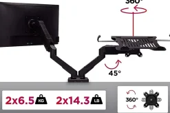 DMDCL1X1 Support écran PC et ordinateur portable à pince pour bureau Rotatif Inclinable Pivotant Compatible VESA 75 100 Duronic