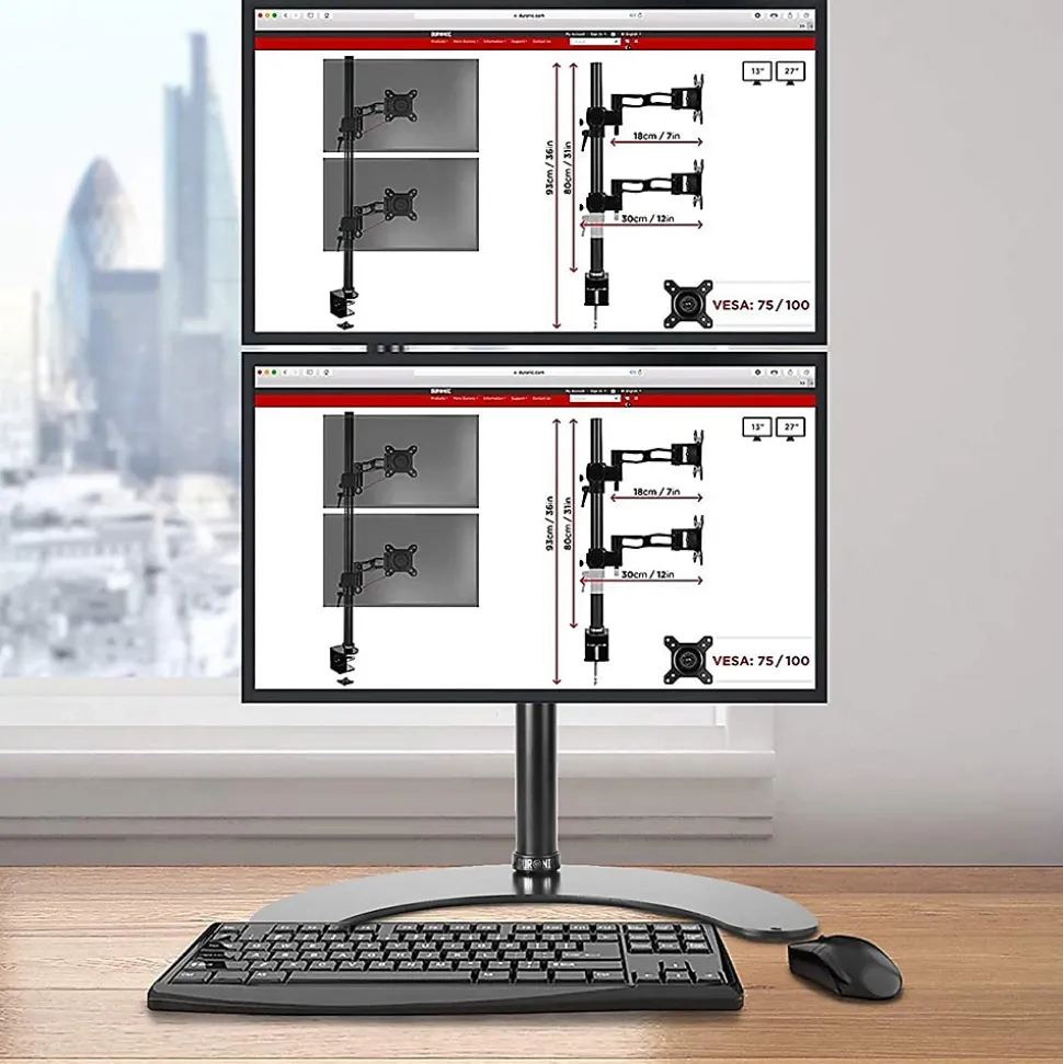 DM15D2V2 Support 2 écrans PC sur socle pour bureau Bras de moniteurs Rotatif Inclinable Pivotant Compatible VESA 75 100 Duronic
