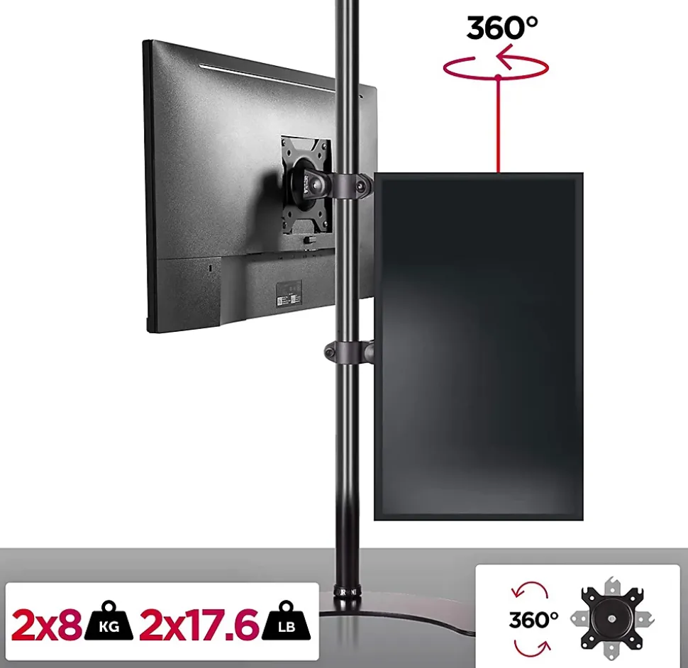 DM15D2V2 Support 2 écrans PC sur socle pour bureau Bras de moniteurs Rotatif Inclinable Pivotant Compatible VESA 75 100 Duronic