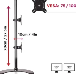 DM15D2V2 Support 2 écrans PC sur socle pour bureau Bras de moniteurs Rotatif Inclinable Pivotant Compatible VESA 75 100 Duronic