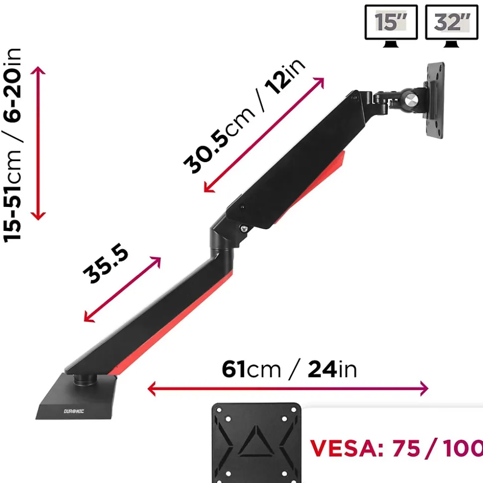DMGM5X1 Support écran PC à pince pour bureau Bras de moniteur Rotatif Inclinable Pivotant Compatible VESA 75 100 Duronic