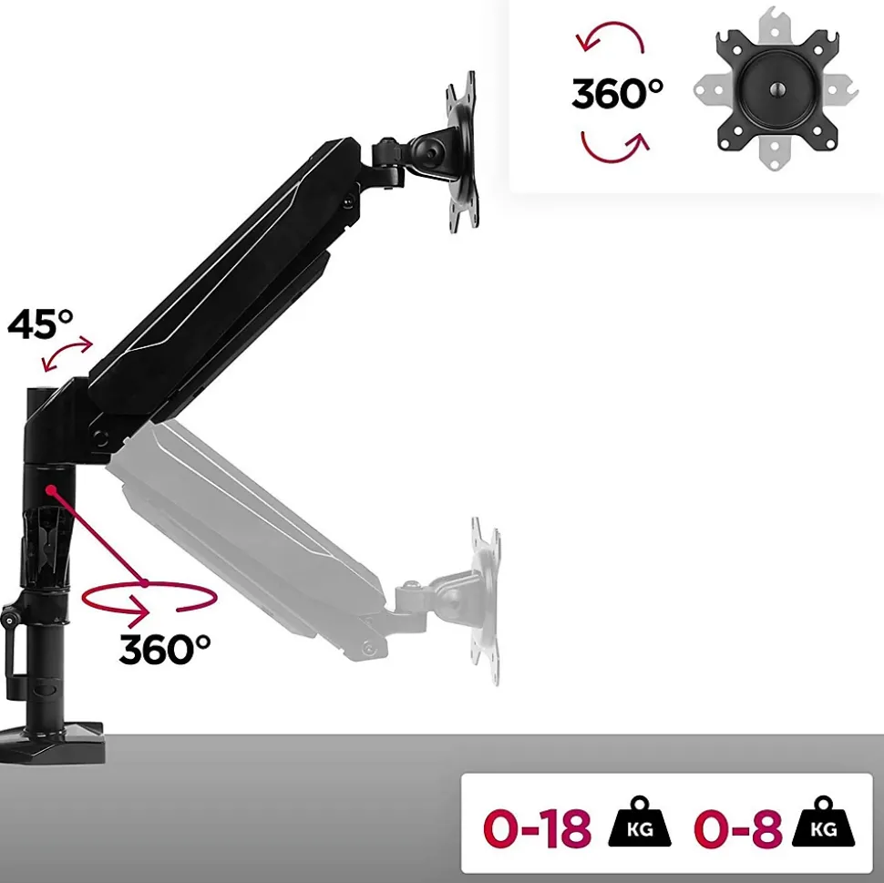 DMG51X2 Support écran PC à pince pour bureau Bras de moniteur Rotatif Inclinable Pivotant Compatible VESA 75 100 Duronic