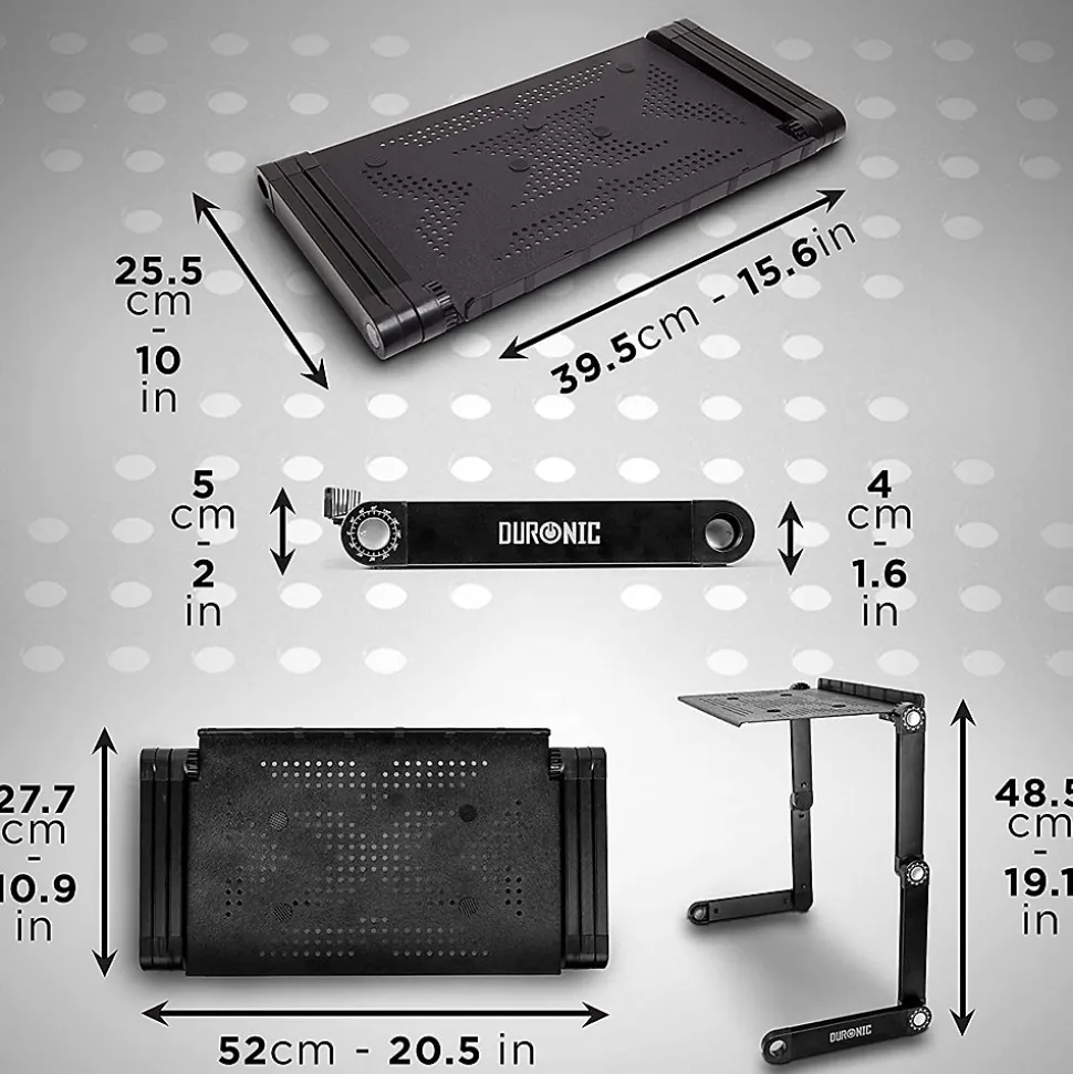 DML121 Support pour ordinateur portable tablette 25,5 x 39,5 cm Pliable réglable 6 articulations Charge max 10 kg Duronic