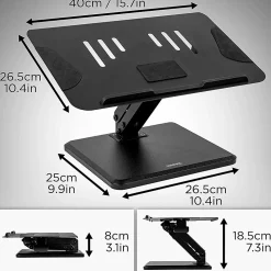 DML125 Support pour ordinateur portable tablette 26,5 x 40 cm Hauteur ajustable de 8 à 18,5 cm Charge max 5 kg Duronic