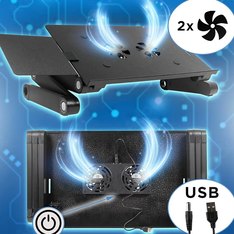 DML141 Support USB pour ordinateur portable tablette 27,5 x 61 cm Hauteur ajustable jusqu'à 49,5 cm Charge max 10 kg Duronic