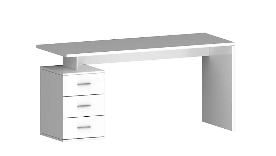 Dmora Bureau Siro 160x60x75h cm Blanc Brillant Modulable 3 Tiroirs, Étagères Fabriqué en Italie
