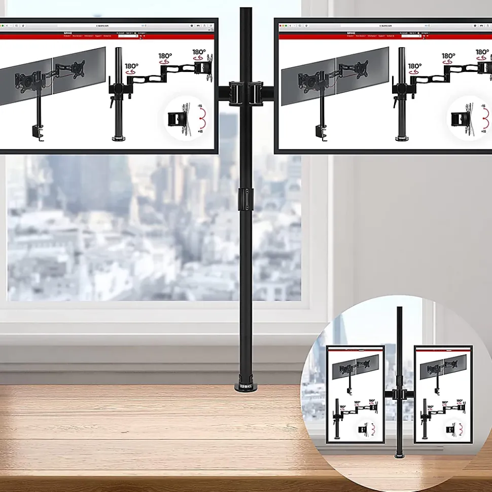 DMT254 Support 4 écrans PC à pince pour bureau Bras de moniteur Rotatif Inclinable Pivotant Compatible VESA 75 100 Duronic