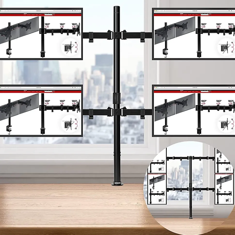 DMT154 Support 4 écrans PC à pince pour bureau Bras de moniteur Rotatif Inclinable Pivotant Compatible VESA 75 100 Duronic