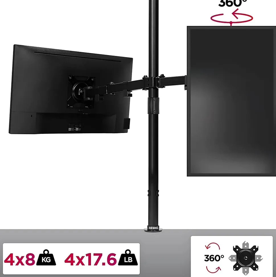 DMT154 Support 4 écrans PC à pince pour bureau Bras de moniteur Rotatif Inclinable Pivotant Compatible VESA 75 100 Duronic