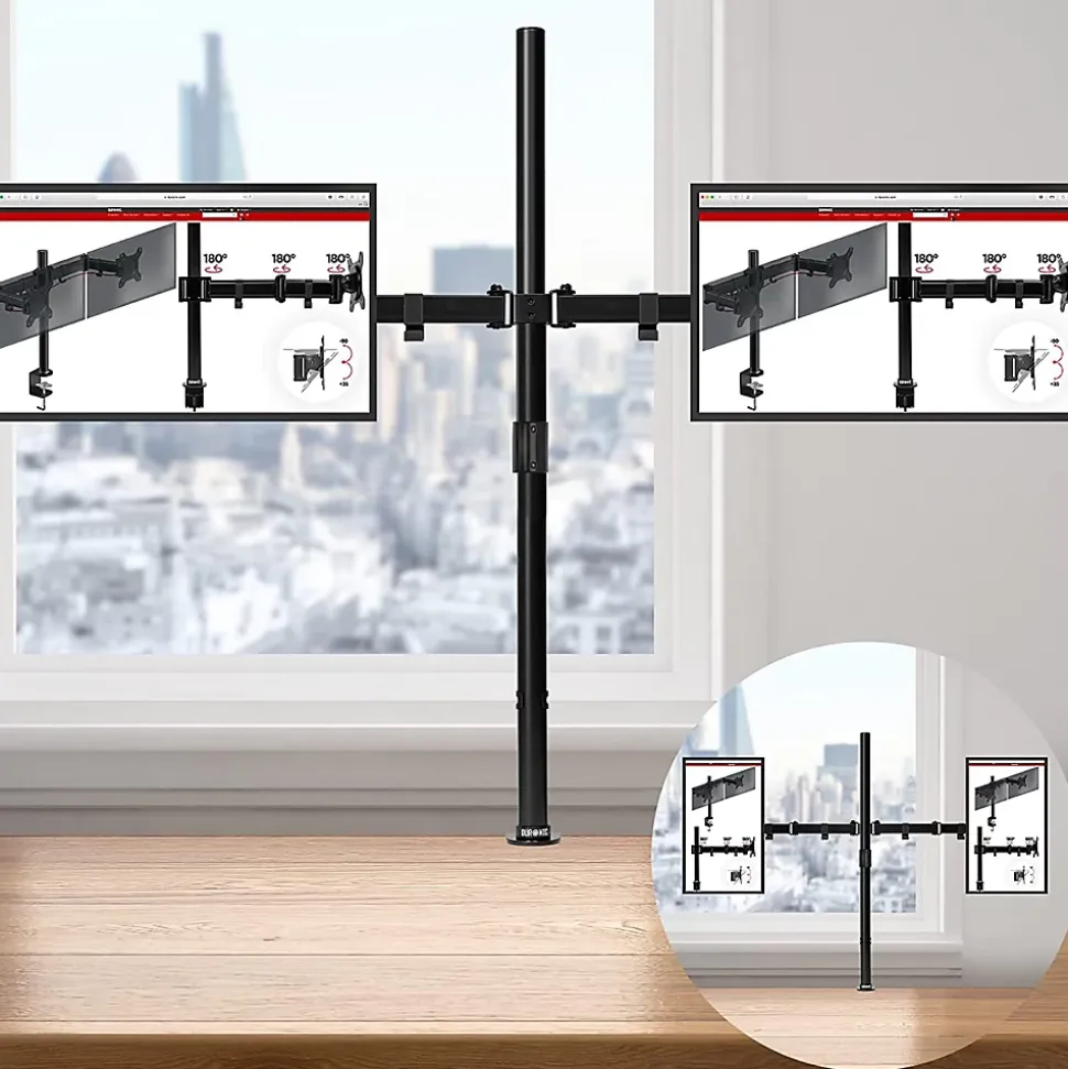 DMT152 Support 2 écrans PC à pince pour bureau Bras de moniteur Rotatif Inclinable Pivotant Compatible VESA 75 100 Duronic