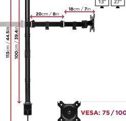 DMT152 Support 2 écrans PC à pince pour bureau Bras de moniteur Rotatif Inclinable Pivotant Compatible VESA 75 100 Duronic