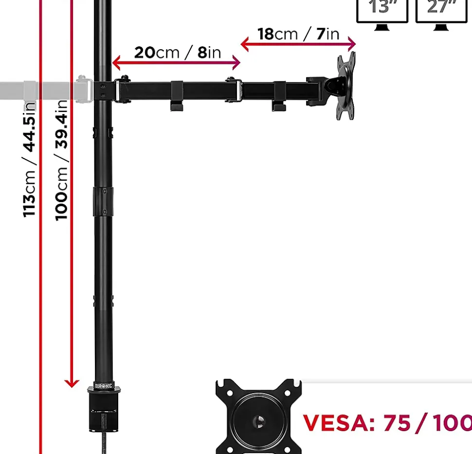 DMT152 Support 2 écrans PC à pince pour bureau Bras de moniteur Rotatif Inclinable Pivotant Compatible VESA 75 100 Duronic