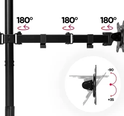 DMT152 Support 2 écrans PC à pince pour bureau Bras de moniteur Rotatif Inclinable Pivotant Compatible VESA 75 100 Duronic