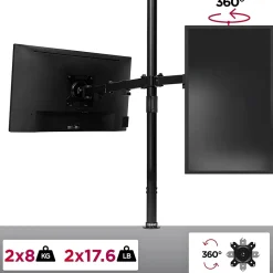 DMT152 Support 2 écrans PC à pince pour bureau Bras de moniteur Rotatif Inclinable Pivotant Compatible VESA 75 100 Duronic