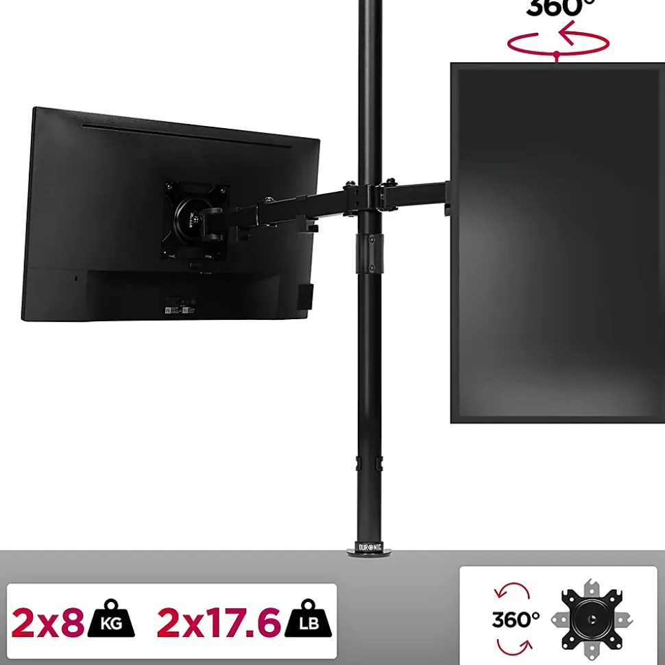 DMT152 Support 2 écrans PC à pince pour bureau Bras de moniteur Rotatif Inclinable Pivotant Compatible VESA 75 100 Duronic