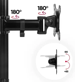 DMT252VX1 Support 2 écrans PC à pince pour bureau Bras de moniteur Rotatif Inclinable Pivotant Compatible VESA 75 100 Duronic