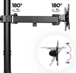 DMT151X2 Support écran PC à pince pour bureau Bras de moniteur Rotatif Inclinable Pivotant Compatible VESA 75 100 Duronic