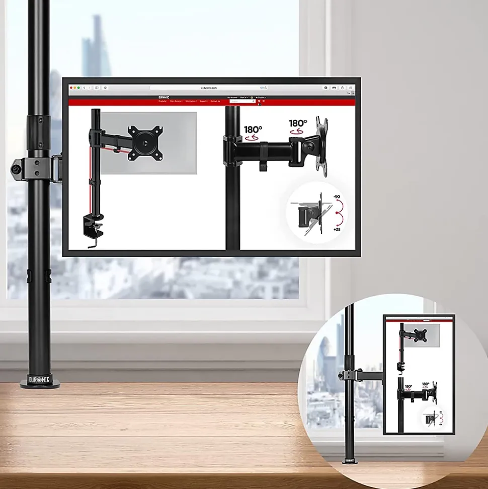 DMT151X2 Support écran PC à pince pour bureau Bras de moniteur Rotatif Inclinable Pivotant Compatible VESA 75 100 Duronic