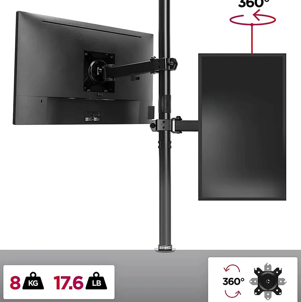 DMT151X2 Support écran PC à pince pour bureau Bras de moniteur Rotatif Inclinable Pivotant Compatible VESA 75 100 Duronic